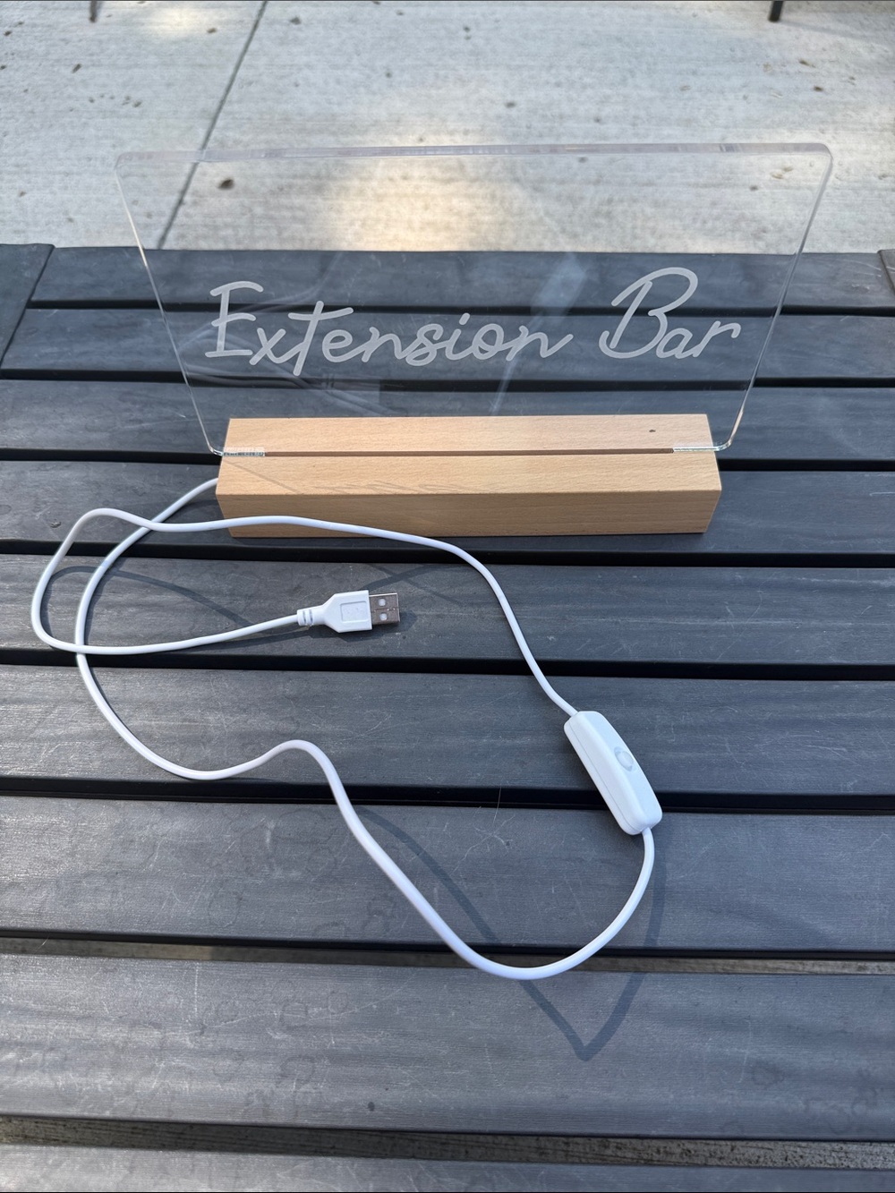 Acrylic 'Extension Bar' LED Sign with Wooden Base